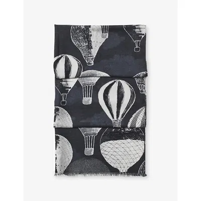 ASPINAL OF LONDON WOMENS MONOCHROME LARGE MERINO-SILK BLEND SCARF