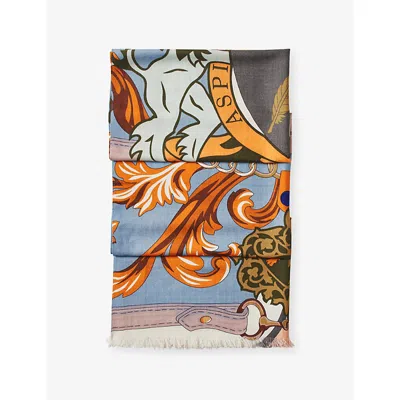 Aspinal Of London Womens Orange Large Merino-silk Blend Scarf In Multi