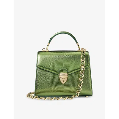 ASPINAL OF LONDON WOMENS GREEN METALLIC MAYFAIR MEDIUM LEATHER TOP-HANDLE BAG