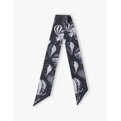 Aspinal Of London Womens Monochrome Skinny Silk Scarf In Gray