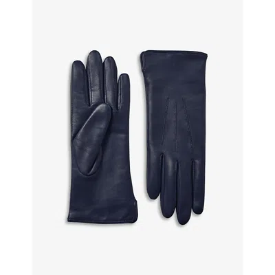 Aspinal Of London Womens Navy Cashmere And Wool-blend Lined Leather Gloves
