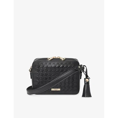 ASPINAL OF LONDON WOMENS BLACK INTERLOCK-WEAVE LEATHER CAMERA BAG