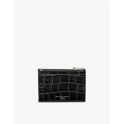 Aspinal Of London Womens Black Crocodile-embossed Leather Double-sided Card Holder