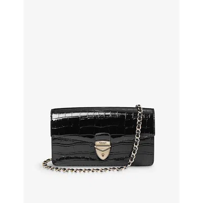Aspinal Of London Mayfair Logo-lettering Patent-leather Clutch Bag In Black