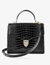 Aspinal Of London Womens Black Mayfair Large Crocodile-embossed Patent-leather Top-handle Bag In Black
