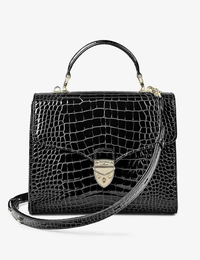 Aspinal Of London Womens Black Mayfair Large Crocodile-embossed Patent-leather Top-handle Bag