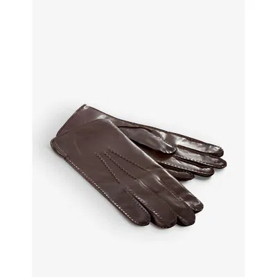 Aspinal Of London Womens Brown Cashmere Lined Triple-stitch Leather Gloves