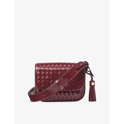 Aspinal Of London Womens Ella Woven Leather Cross-body Bag Burgundy