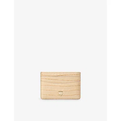Aspinal Of London Womens Branded Leather Card Holder Buttermilk In Yellow