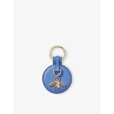 ASPINAL OF LONDON WOMENS CAPRI BLUE BEE LOGO-ENGRAVED LEATHER AND METAL KEYRING