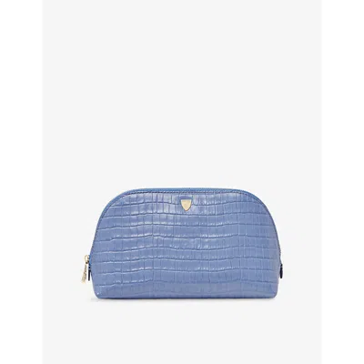 Aspinal Of London Womens  Classic Signature-hardware Leather Cosmetic Case In Capri Blue