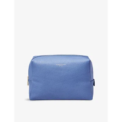 ASPINAL OF LONDON WOMENS CAPRI BLUE LONDON GRAINED LEATHER TOILETRY BAG