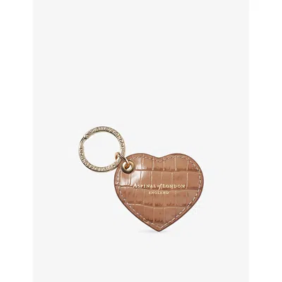 Aspinal Of London Womens Caramel Snakeskin Heart Leather Keyring In Brown