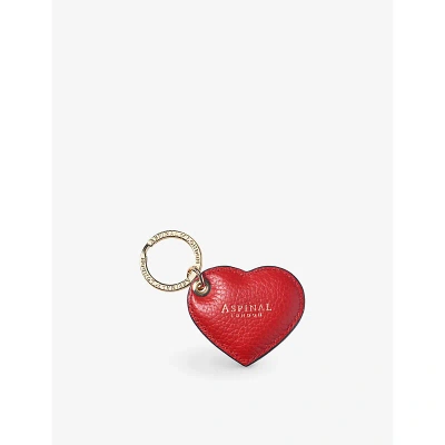 Aspinal Of London Womens Cardinalred Heart-shaped Branded Pebbled-leather Keyring