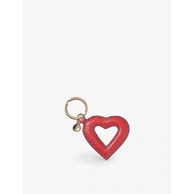 Aspinal Of London Womens Cardinalred Hollow Heart-shape Leather Keyring