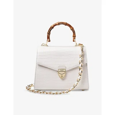 ASPINAL OF LONDON WOMENS CHALK WHITE MAYFAIR MIDI 2 CROC-EMBOSSED LEATHER TOP-HANDLE BAG