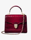 Aspinal Of London Mayfair Mini Croc-embossed Leather Shoulder Bag In Cherry