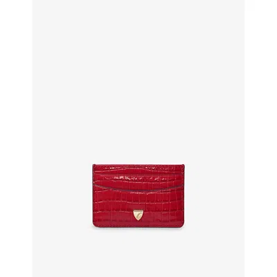 Aspinal Of London Womens Cherry Snakeskin Branded Leather Card Holder In Red