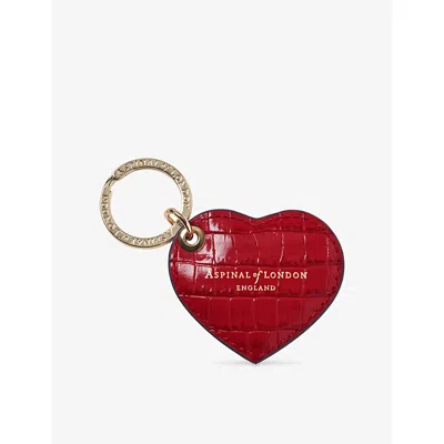Aspinal Of London Womens Cherry Snakeskin Heart Leather Keyring In Red