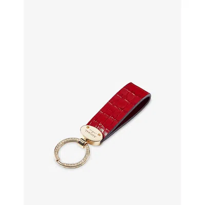 Aspinal Of London Womens Cherry Snakeskin Loop Leather Keyring In Burgundy