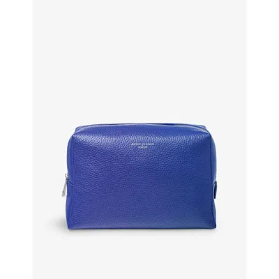 Aspinal Of London Womens Cobaltblue London Logo-embossed Leather Toiletry Case
