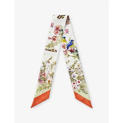 Aspinal Of London Womens Edwardian Garden Silk Twill Scarf Coral