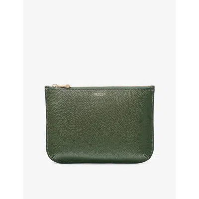 Aspinal Of London Womens  Ella Large Grained-leather Pouch In Racing Green