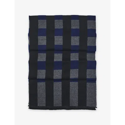 Aspinal Of London Womens  Explode Check-pattern Wool Scarf In Navy
