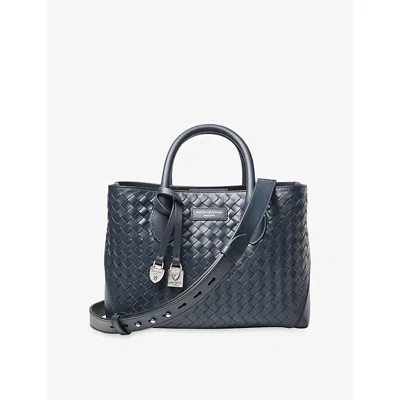 Aspinal Of London Womens French Navy London Midi Woven Leather Tote Bag In Blue