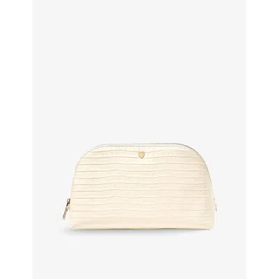 Aspinal Of London Womens  Classic Croc-embossed Leather Cosmetic Case In Ivory