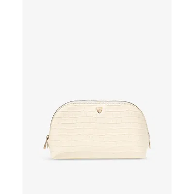 Aspinal Of London Womens  Classic Signature-hardware Leather Cosmetic Case In Ivory