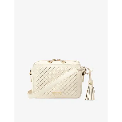 ASPINAL OF LONDON WOMENS IVORY INTERLOCK-WEAVE LEATHER CAMERA BAG
