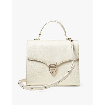 Aspinal Of London Ivory Mayfair Croc-embossed Leather Top-handle Bag