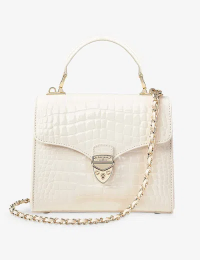 ASPINAL OF LONDON WOMENS IVORY MAYFAIR MEDIUM CROC-EMBOSSED LEATHER TOP-HANDLE BAG,48223547