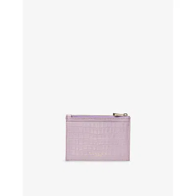Aspinal Of London Womens Lavender Double-sided Zipped Crocodile-embossed Leather Card Holder In Purple