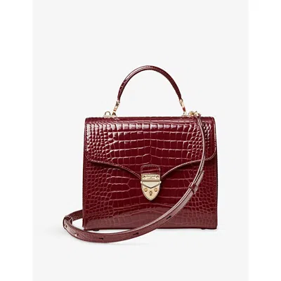 Aspinal Of London Womens Mayfair Large Crocodile-embossed Leather Top-handle Bag Merlot In Burgundy