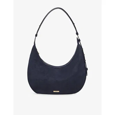 Aspinal Of London Womens Hudson Crescent Suede Shoulder Bag Navy In Blue