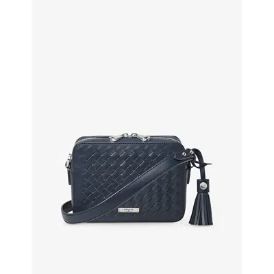 ASPINAL OF LONDON WOMENS NAVY INTERLOCK-WEAVE LEATHER CAMERA BAG