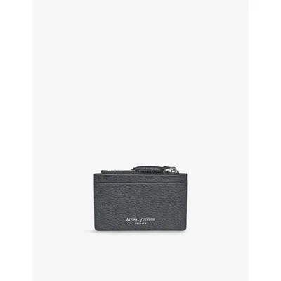 Aspinal Of London Womens Navy Logo-embossed Zipped Leather Coin And Card Holder In Blue