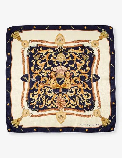 Aspinal Of London Womens Navy Signature Print Silk Scarf