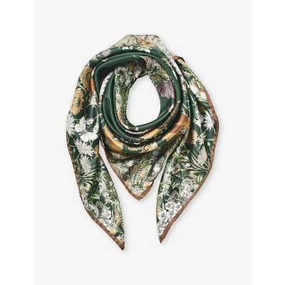 Aspinal Of London Womens Racing Green Ombre 'a' Floral-print Silk Scarf