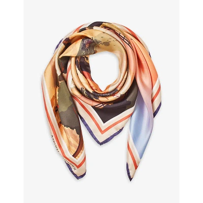 Aspinal Of London Womens Orange Graphic-print Branded Silk Scarf