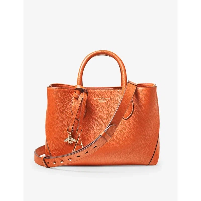 Aspinal Of London Womens Orange London Midi Leather Tote Bag