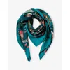 Aspinal Of London Womens Peacock Woodland Silk Scarf In Blue
