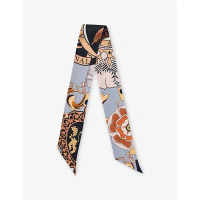 Aspinal Of London Womens Neutral Printed Slim Silk Scarf In Blue