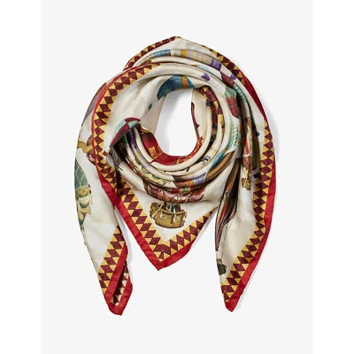 Aspinal Of London Womens Red Hot Air Balloon Printed Silk-twill Scarf
