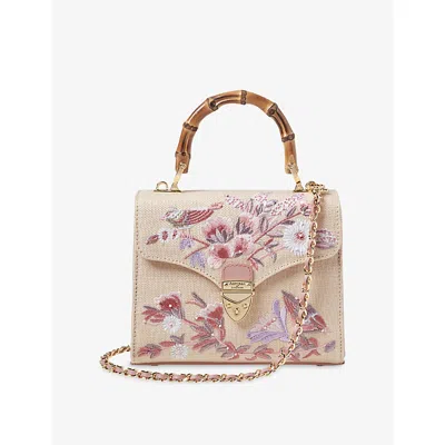 Aspinal Of London Womens Rose Mayfair Embroidered Raffia Midi Bag In Orange