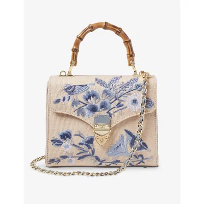 Aspinal Of London Womens Skyblue Mayfair Embroidered Raffia Midi Bag In Pattern