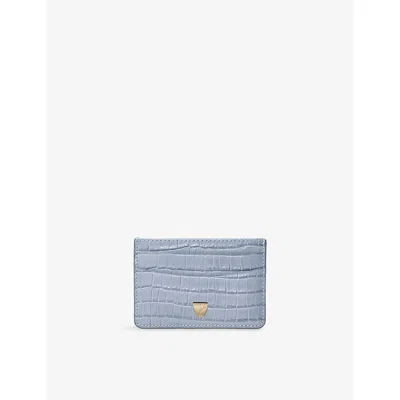 Aspinal Of London Womens Slim Crocodile-embossed Leather Card Holder Skyblue In Blue