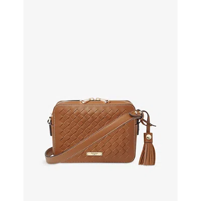 ASPINAL OF LONDON WOMENS TAN INTERLOCK-WEAVE LEATHER CAMERA BAG